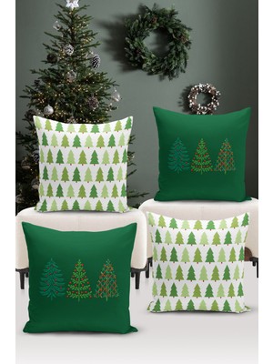 Bertille Home Yılbaşı Serisi Çift Tarafı Dijital Baskılı  4'lü Kırlent Kılıfı Seti (Christmas Noel Cushion Cover)