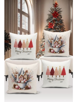 Bertille Home Yılbaşı Serisi Çift Tarafı Dijital Baskılı  4'lü Kırlent Kılıfı Seti (Christmas Noel Cushion Cover)