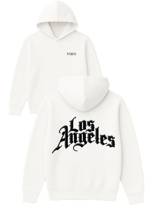 Vsrn Los Angeles 1 Tasarım Baskılı Oversize Beyaz Kapüşonlu Sweatshirt