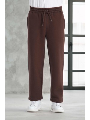 Valiberta Baggy Kalıp 3 İplik Şardonlu Erkek Eşofman Altı - Kahve