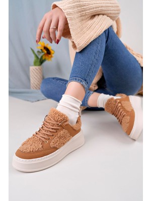 Homiro Kadın Peluş Detaylı Spor Ayakkabı - Kahverengi