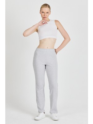 Mmetalic Kadın Gri Yüksek Bel Fitilli Bol Paça Günlük Ince Eşofman Altı Pijama