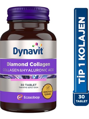 Dynavit Diamond Collagen&Hyaluronic Acid Complex 30 Tablet - Saç&Cilt&Tırnak - Hidrolize Peptit Tip 1 Balık Kolajeni, Hyaluronik Asit, Resveratrol, Nar Meyve Kabuğu Ekstresi