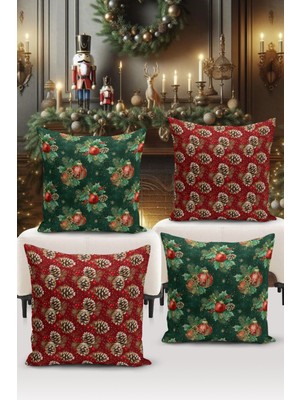 Bertille Home Yılbaşı Serisi Çift Tarafı Dijital Baskılı  4'lü Kırlent Kılıfı Seti (Christmas Noel Cushion Cover)