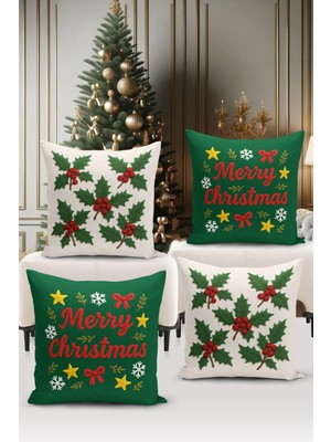 Bertille Home Yılbaşı Serisi Çift Tarafı Dijital Baskılı  4'lü Kırlent Kılıfı Seti (Christmas Noel Cushion Cover)