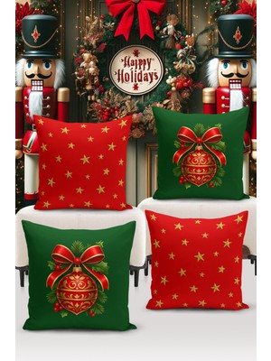 Bertille Home Yılbaşı Serisi Çift Tarafı Dijital Baskılı  4'lü Kırlent Kılıfı Seti (Christmas Noel Cushion Cover)