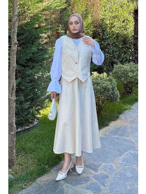 Lamelif Gabardin Yelek-Etek Ikili Tesettür Takım Taş