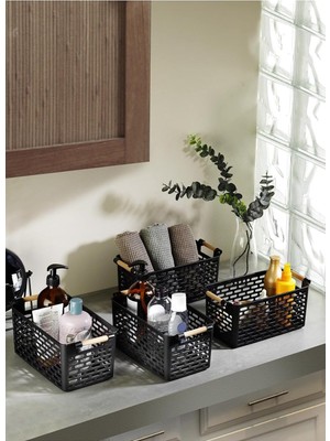 Mena Rise Çok Amaçlı Tutacaklı Organizer Sepet - Dolap Içi & Çekmece Düzenleyici Sepet - Siyah, 24121810016