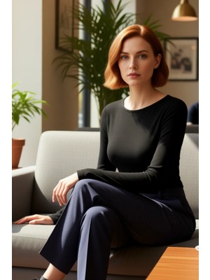 FRM Kadın Vücuda Oturan Kayık Yaka Uzun Kollu Esnek Örme Tişört Kaliteli Şık Rahat Modern Zarif