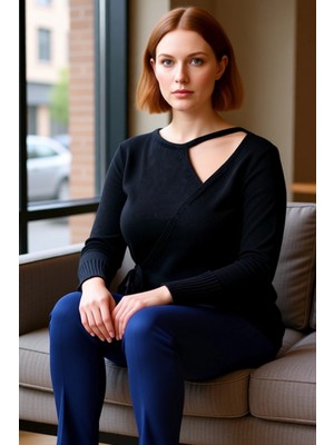 FRM Kadınlar Için Ince Triko Bluz Kruvaze Detaylı Bisiklet Yaka Uzun Kollu Günlük Kullanıma Uygun