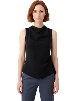 Ersefa Kadın Saten Bluz Kolsuz Degaje Yaka Yan Bağlama Detaylı Şık ve Konforlu Tasarım Kaliteli Şık