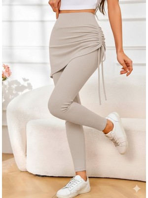 MELENERS Kadın Yüksek Bel Yandan Büzgülü Alttan Uzun Kaşkorse Tayt Etek