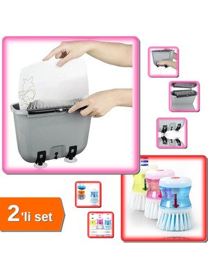 Hereveoyuncak Su Tasarrufu Sağlayan Pratik Bulaşık Yıkama Fırçası + Deterjan Hazneli Bulaşık Fırçası - 2li Set ZR9M1