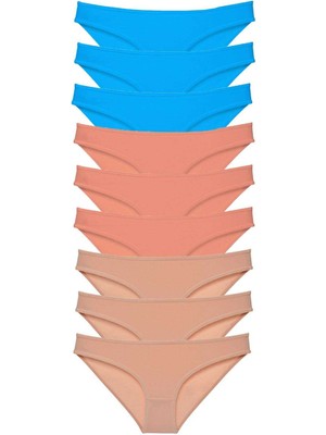 MELENERS 9 Adet Süper Eko Set Likralı Kadın Slip Külot Pudra Ten Mavi