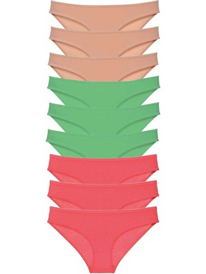 MELENERS 9 Adet Süper Eko Set Likralı Kadın Slip Külot Ten Yeşil Fuşya