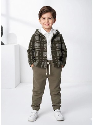 Bontino Erkek Çocuk Gömlekli Hırkalı Pantolonlu 3'lü Takım