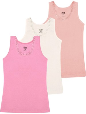 Öts Kız Çocuk Atlet 3'lü Ribana Kalın Askılı Dantel Detaylı (%100 Pamuk)