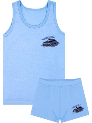 Öts Erkek Çocuk Atlet Boxer Likralı Mavi Araba (%96 Pamuk - %4 Elastan)