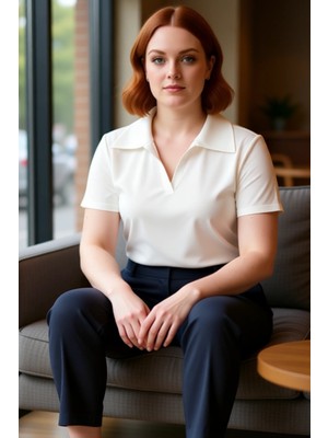 FRM Moda Büyük Beden Polo Yaka Örme Regular Düz Desen Casual Günlük Crop Kısa Kol Bluz