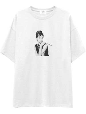 The Lucid Lab Audrey Hepburn Oversize Tişört - Beyaz