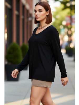 PayBuy Kadın V Yaka Uzun Kollu Esnek Polyester Elastan Süprem Bluz Günlük Kullanım Için Cool ve