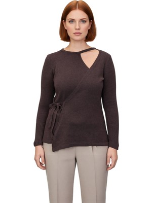 Ersefa Kadın Triko Bluz Bağlamalı Detaylı Bisiklet Yaka Ince Kumaş Regular Fit Uzun Kol Kaliteli Şık