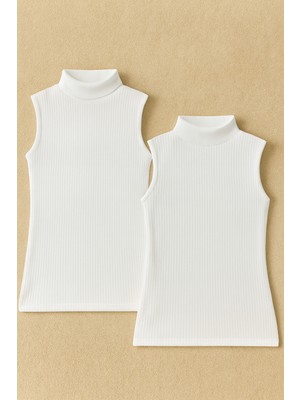 Alissa Kadın Pamuklu Likralı Raporlu Ribana Sıfır Kol Balıkçı Yaka Penye 2'li Atlet W6K4K6T5KA