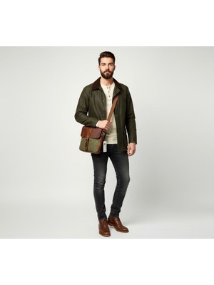 Natderi Hakiki Deri Kanvas Omuz Çantası | Ayarlanabilir Askılı, Fermuarlı Arka Cepli, 20X21 cm