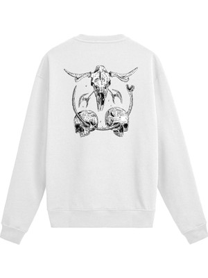 Colermi Sırt Baskılı Death Metal Kurukafa Tasarımlı Sweatshirt