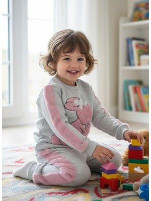 Şimo Butik Kız Çocuk Peluş Detaylı Kabartmalı Kalın Takım Cepli %100 Pamuk