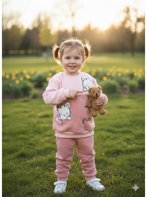 Şimo Butik Kız Çocuk Peluş Detaylı Kabartmalı Kalın Takım Cepli %100 Pamuk