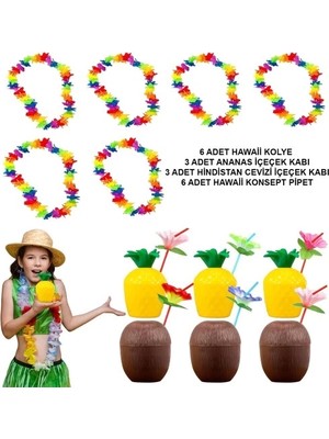 Ronanna Tropikal Hawaii Parti Malzemeleri – Kolye, Pipet, Bardak Seti