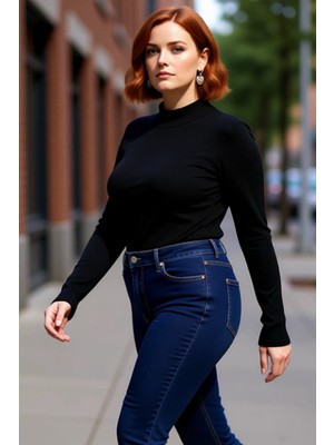 PayBuy Kadın Kahverengi Dik Yaka Vücuda Oturan Fitilli Örme Bodycone Bluz Büyük Beden Günlük Konforlu