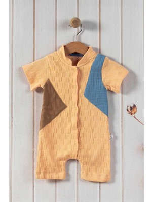 Dinamik çocuk Renk Detaylı Kendinden Desenli Kumaş Önden Çıt Çıtlı Erkek Bebek Tulum 0-3/3-6/6-9/9-12 Aylık