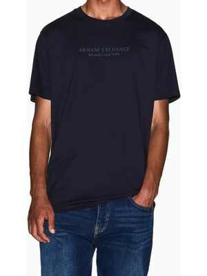 Armani Exchange Erkek Regular Fit Kabartma Yazı Logolu Pamuklu T-Shirt - Lacivert