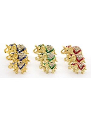 Topdan Swarovski Taşlı 3'lü Fil Figürü Model 1