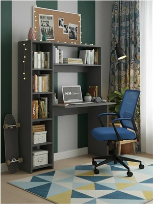 Freehome Premium Mdf Ürün Modern Kitaplıklı Çalışma Masası | Raflı Öğrenci ve Home Ofis Bilgisayar Masası