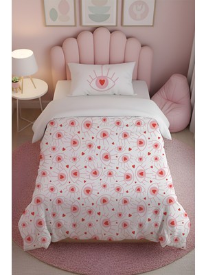 Kalp Desenli %100 Pamuk Tek Kişilik Nevresim Takımı