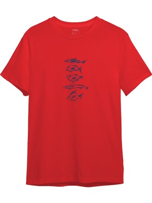 The Lucid Lab  Sketches Of Fish Tişört - Kırmızı
