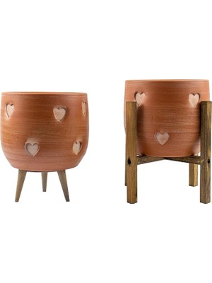 Misda Store Tasarımı Ev Dekorasyon Aksesuar Kalp Desenli Toprak Saksı Saksılık Salon Çiçeklik Ikili Set 3 Ayaklı- 4 Ayaklı- 19 cm