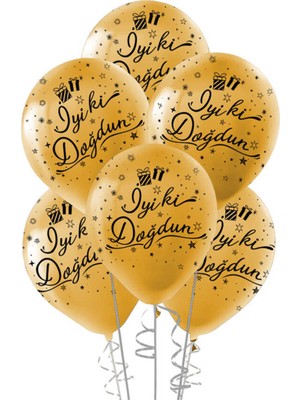 Party Country Metalik Balon Çepeçevre Baskılı 100LÜ -Altın Siyah Iyiki Doğdun-