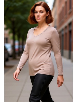 PayBuy Kadın V Yaka Uzun Kollu Esnek Örme Vücuda Oturan Bluz Kaliteli Şık Rahat Modern Zarif Günlük