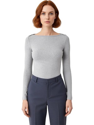 Ersefa Kadın Esnek Örme Kayık Yaka Uzun Kollu Slim Fit Bluz Kaliteli Şık Rahat Modern Zarif Günlük