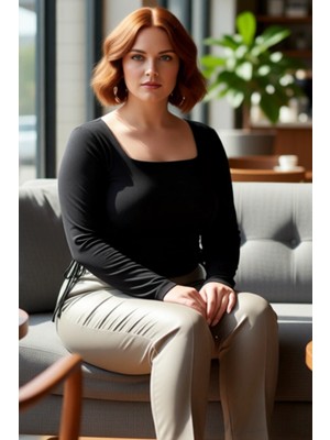 FRM Kadınlar Için Kare Yaka Detaylı Yanları Büzgülü Uzun Kollu Örme Bluz Kaliteli Şık Rahat Modern