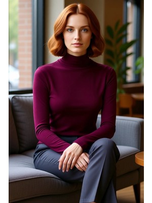 FRM Kadın Moda Şık Regular Balıkçı Yaka Slim Kalıp Örme Yumuşak Kumaşlı Fitted Vücuda Oturan Esnek Bluz