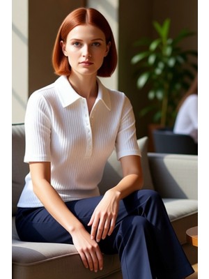 FRM Kadın Vücuda Oturan Düğmeli Esnek Örme Polo Yaka Bluz Kaliteli Şık Rahat Modern Zarif Günlük
