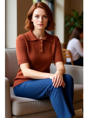 FRM Kadın Basic Polo Yaka Kısa Kollu Triko Bluz Zamansız Şıklık ve Konfor Odaklı Tasarım Kaliteli