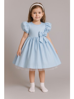 Kız Çocuk Ön Arka Fiyonk Detaylı Yaka Incili Balo Parti Mezuniyet Doğum Günü Elbise