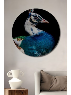 Teona Ahşap Dekoratif Ahşap Yuvarlak Tablo Gururlu Tavuskuşu
