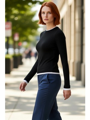 PayBuy Kadın Fitted Viskon Ribana Bluz Dik Yaka Standart Kol Uzun Kollu Casual Günlük Giyim Ürün Kaliteli